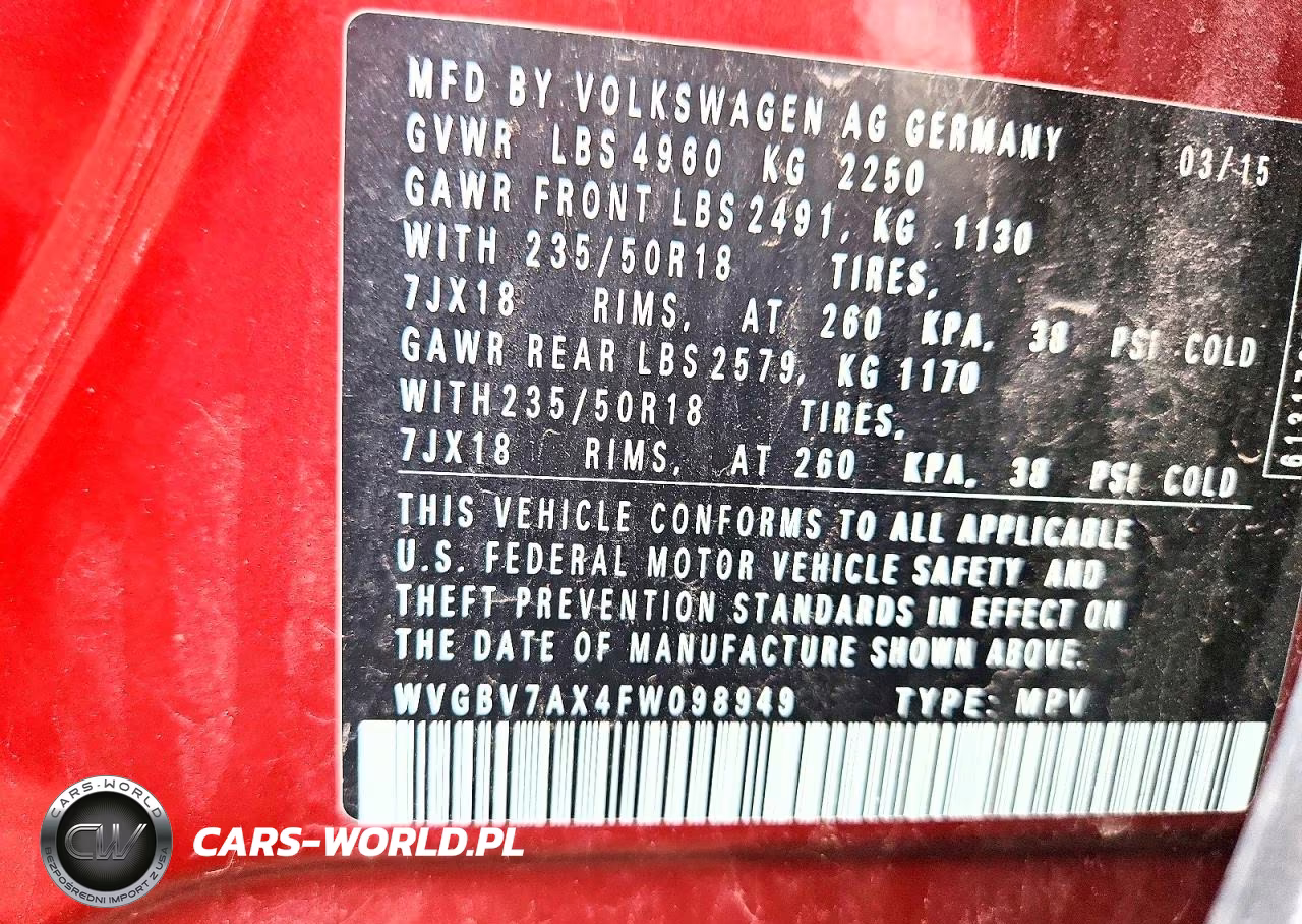 2015 Volkswagen Tiguan S VIN:WVGBV7AX4FW098949 - 13