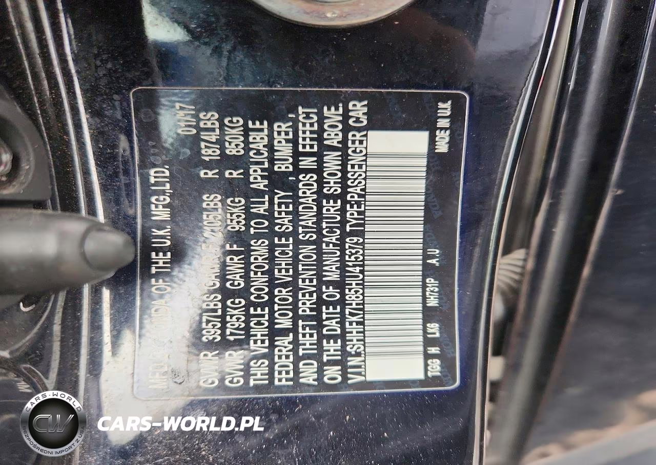2017 Honda Civic Exl VIN:SHHFK7H85HU415379 - 13