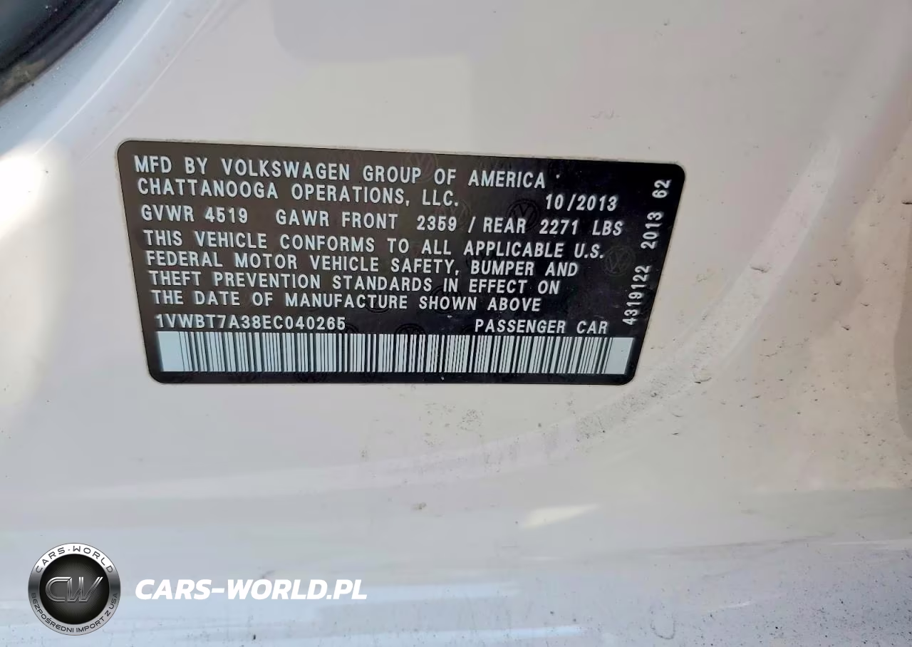 2014 Volkswagen Passat Se VIN:1VWBT7A38EC040265 - 12