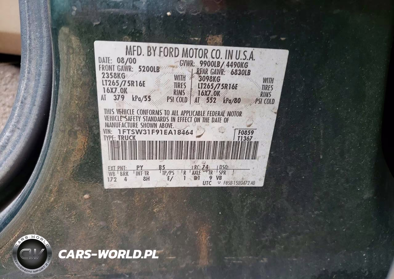 2001 Ford F350 Srw Super Duty VIN:1FTSW31F91EA18464 - 12
