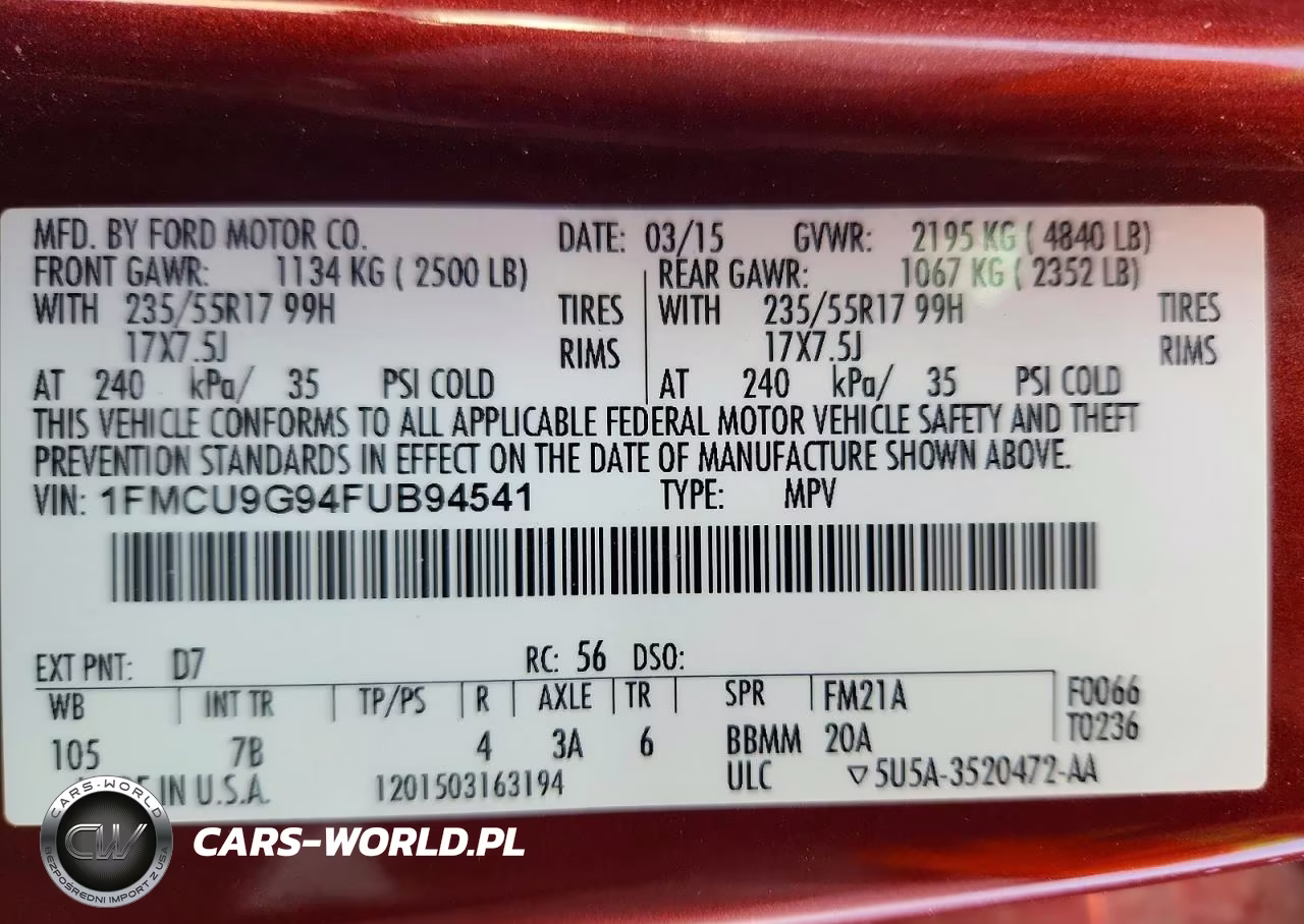 2015 Ford Escape Se VIN:1FMCU9G94FUB94541 - 14