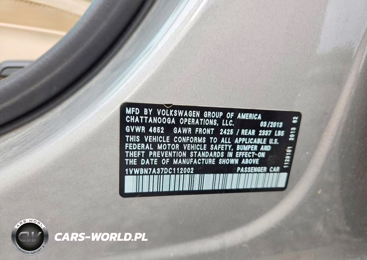 2013 Volkswagen Passat Se VIN:1VWBN7A37DC112002 - 12