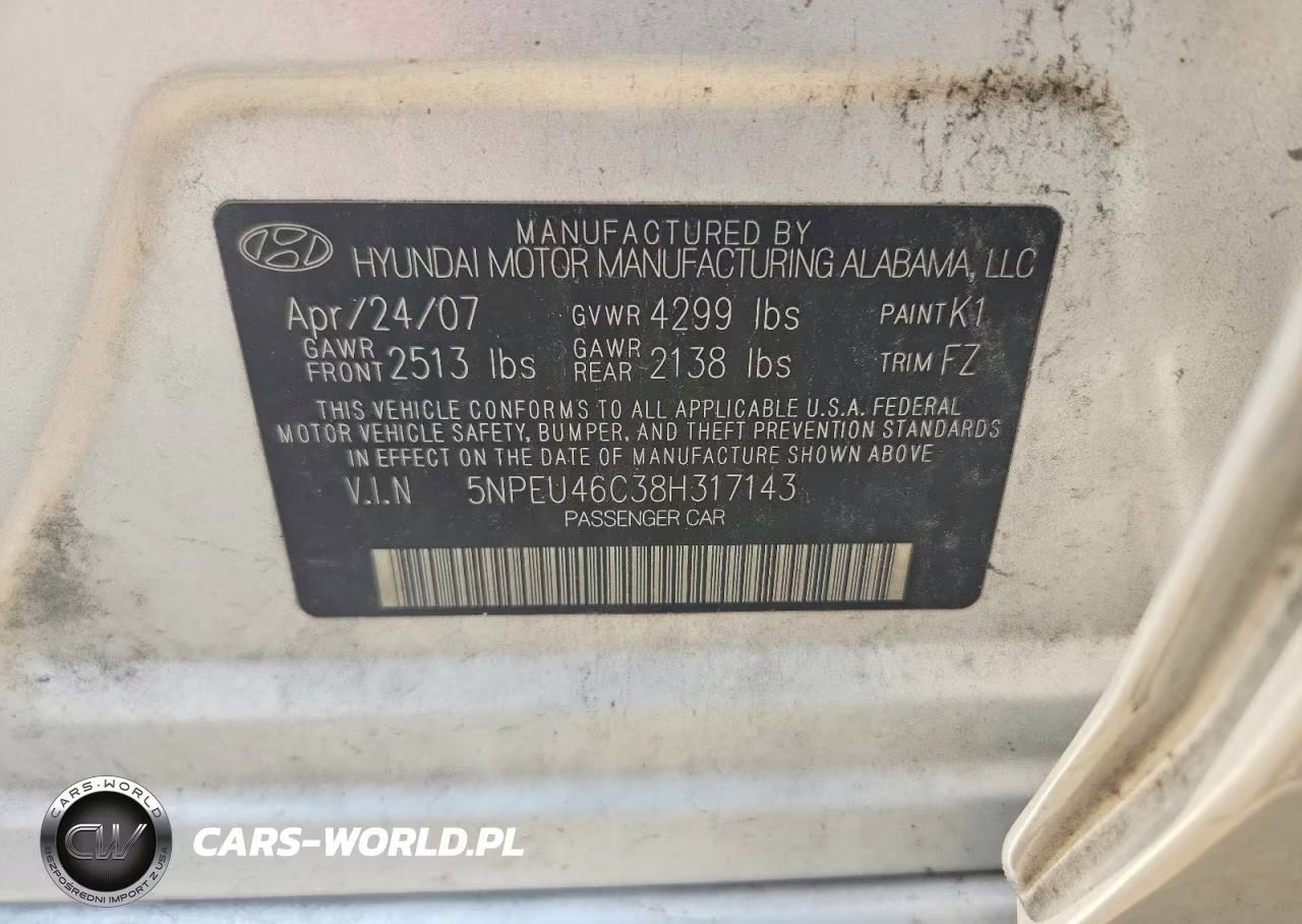 2008 Hyundai Sonata Se VIN:5NPEU46C38H317143 - 12
