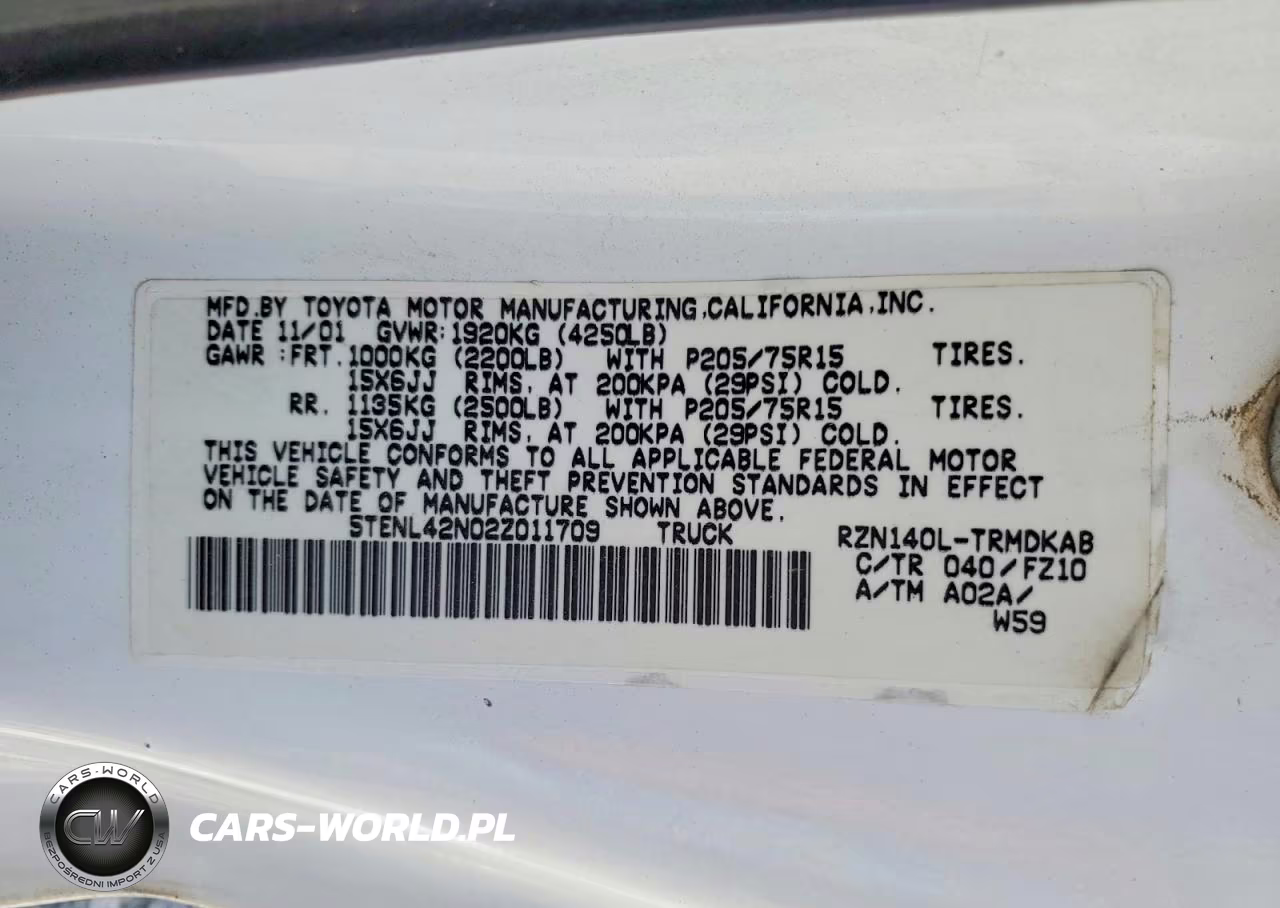2002 Toyota Tacoma Base VIN:5TENL42N02Z011709 - 12