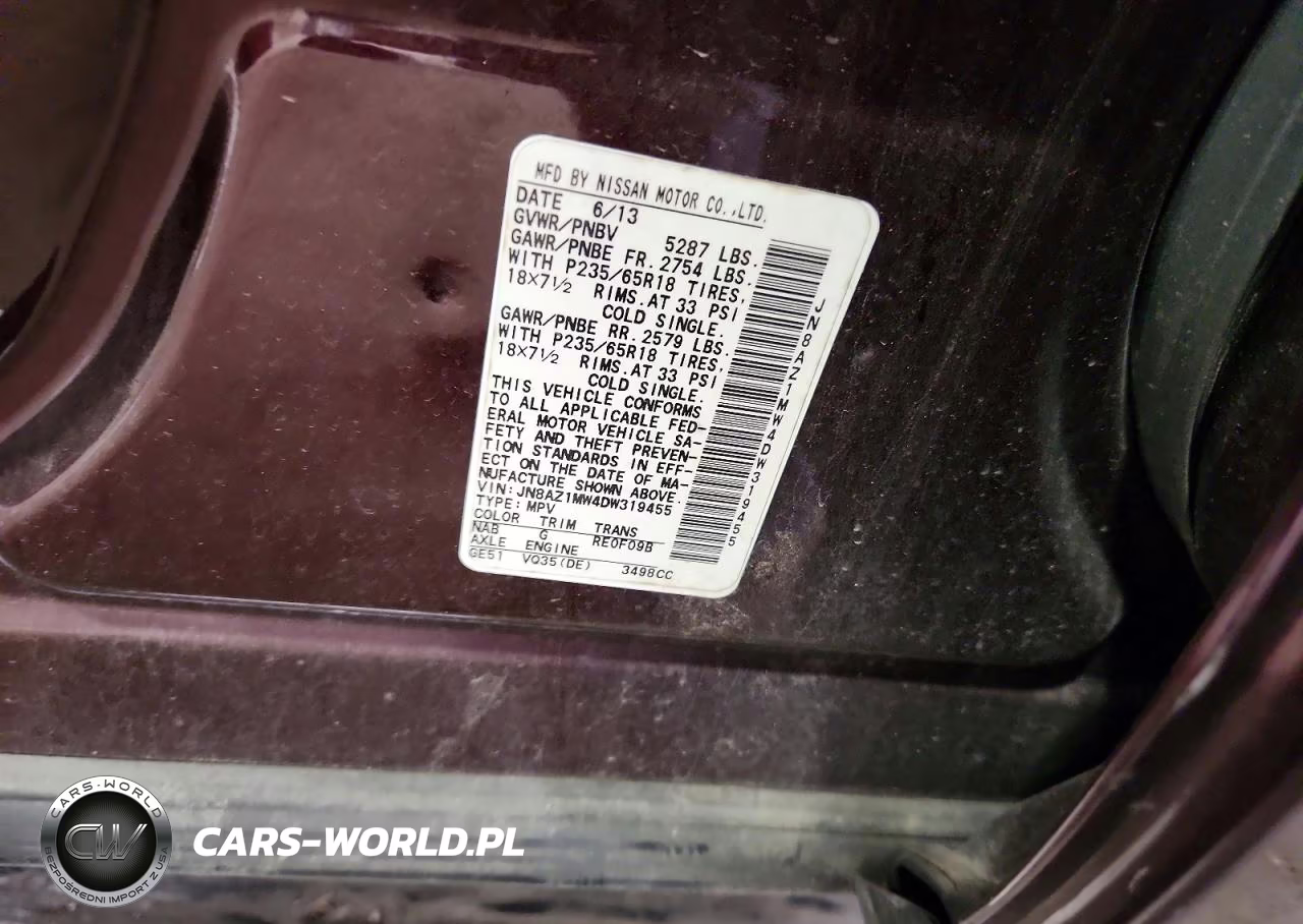 2013 Nissan Murano S VIN:JN8AZ1MW4DW319455 - 13