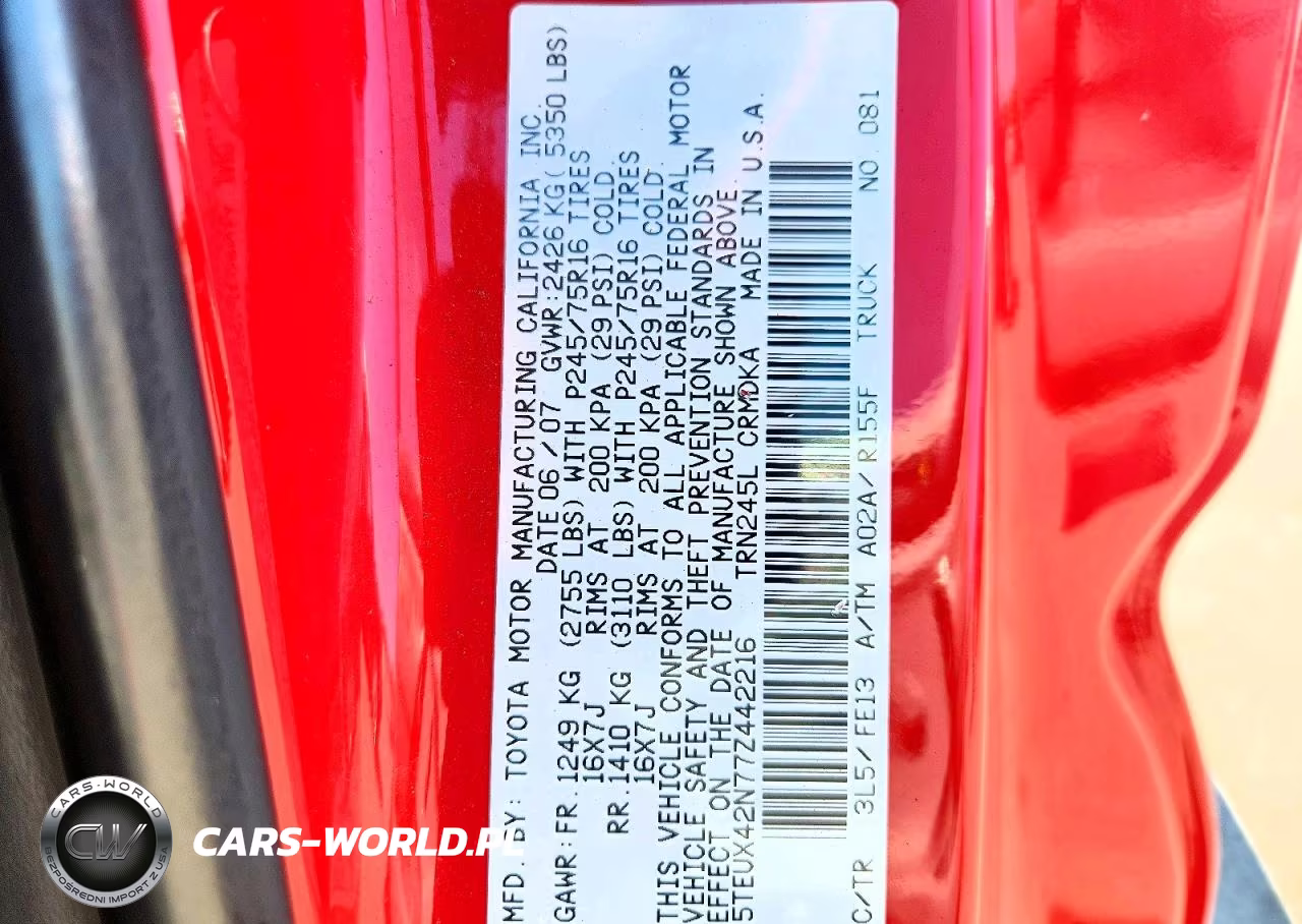 2007 Toyota Tacoma Base VIN:5TEUX42N77Z442216 - 12