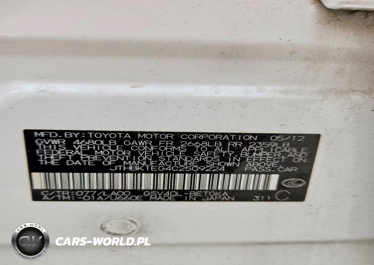 2012 Lexus Es 350 VIN:JTHBK1EG4C2509224 - 12