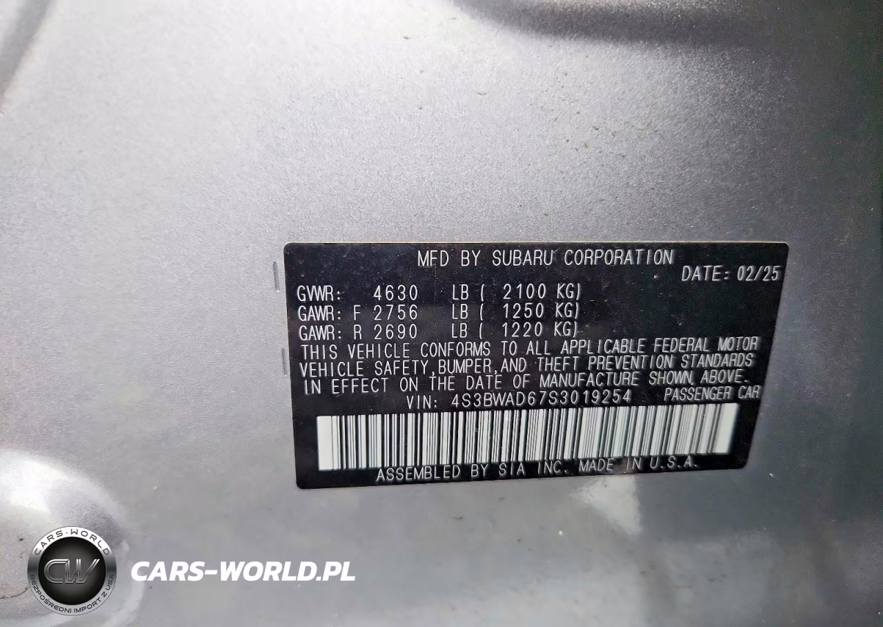 2025 Subaru Legacy Premium VIN:4S3BWAD67S3019254 - 12