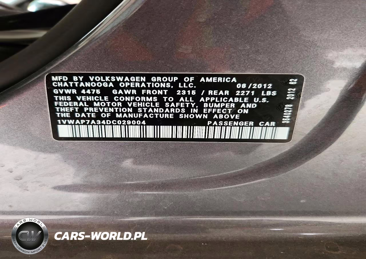 2013 Volkswagen Passat S VIN:1VWAP7A34DC029004 - 12