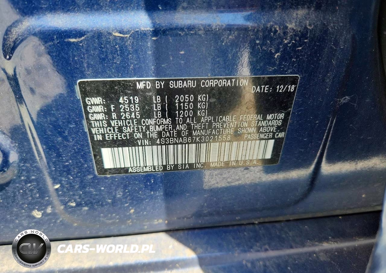 2019 Subaru Legacy 2.5I VIN:4S3BNAB67K3021558 - 12