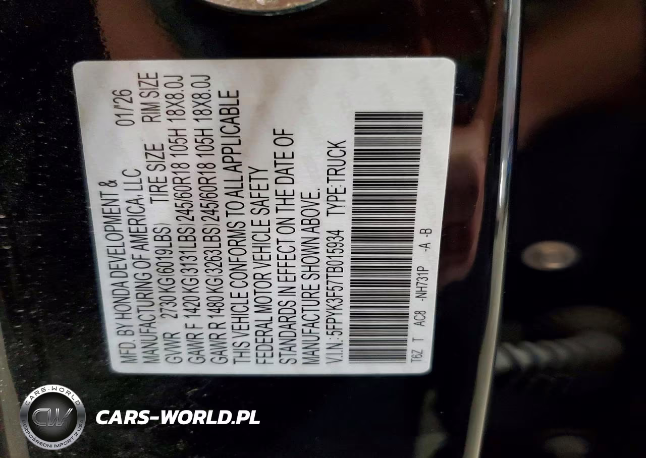 2026 Honda Ridgeline Rtl VIN:5FPYK3F57TB015934 - 12