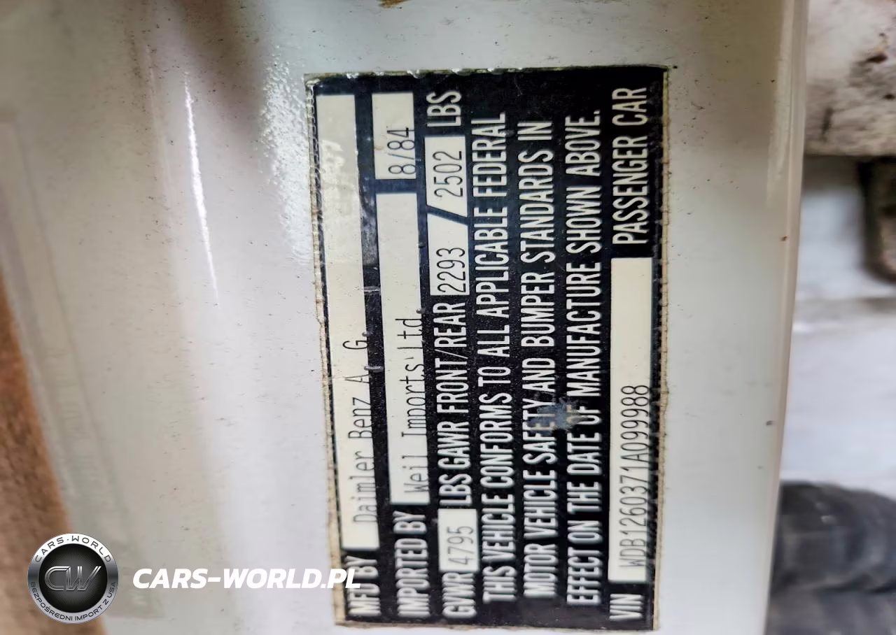 1984 Merced 500 Sel 198 Rwd VIN:WDB1260371A099988 - 12