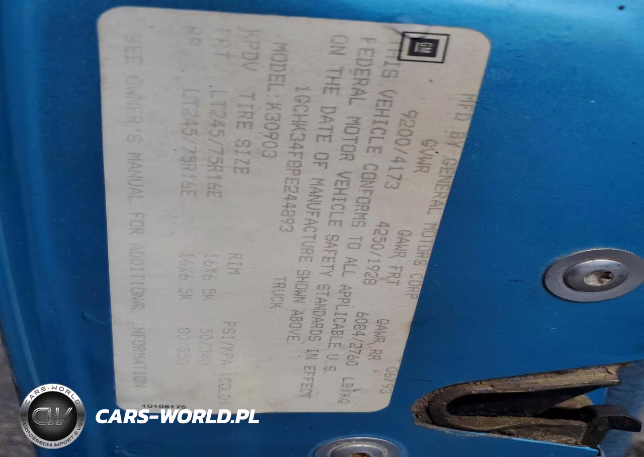 1993 Chevrolet Gmt-400 K3500 VIN:1GCHK34F8PE244893 - 12