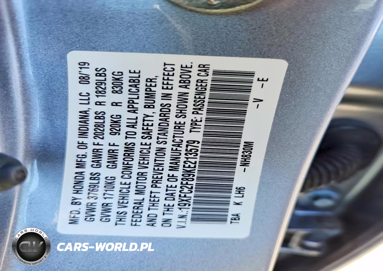 2019 Honda Civic Sport VIN:19XFC2F89KE213579 - 12