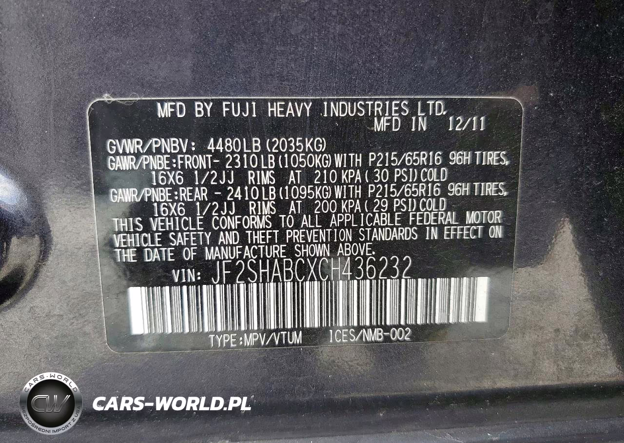 2012 Subaru Forester 2.5X VIN:JF2SHABCXCH436232 - 12