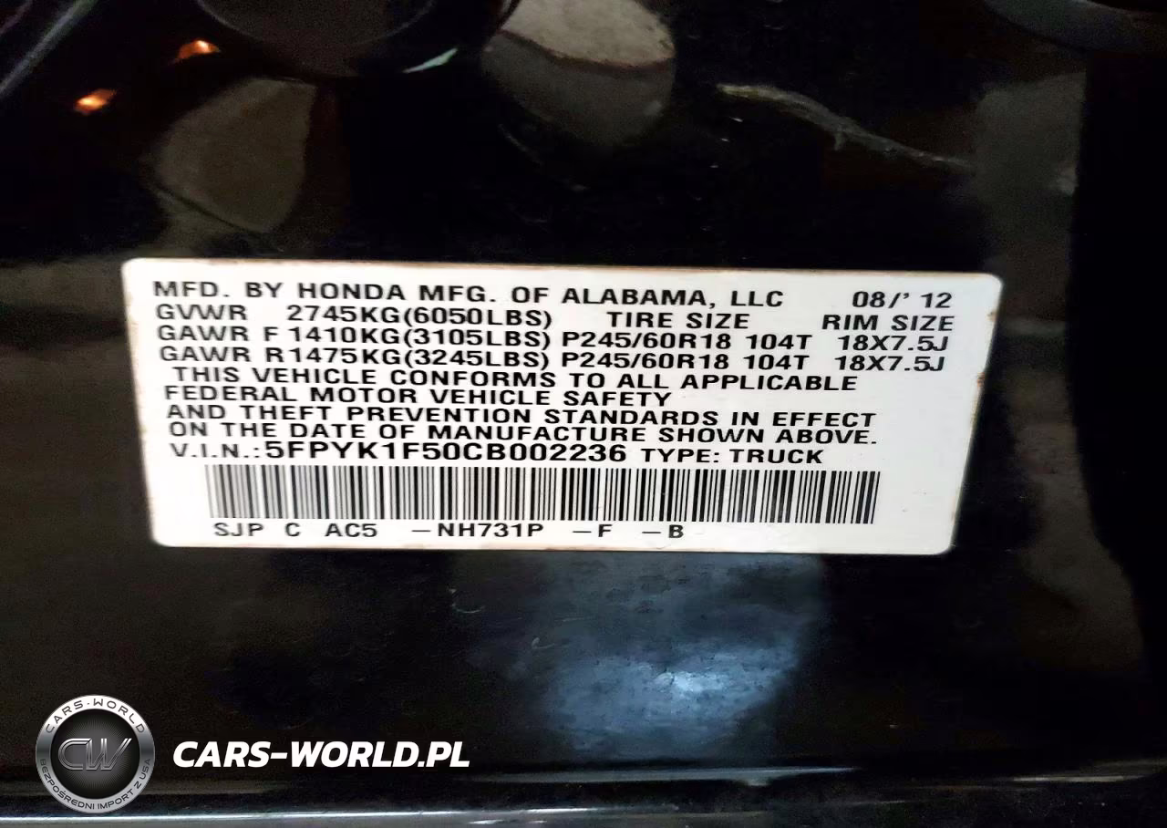 2012 Honda Ridgeline Rtl VIN:5FPYK1F50CB002236 - 13