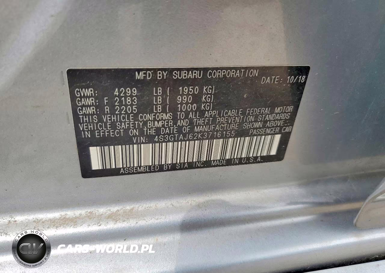 2019 Subaru Impreza Sport VIN:4S3GTAJ62K3716155 - 12