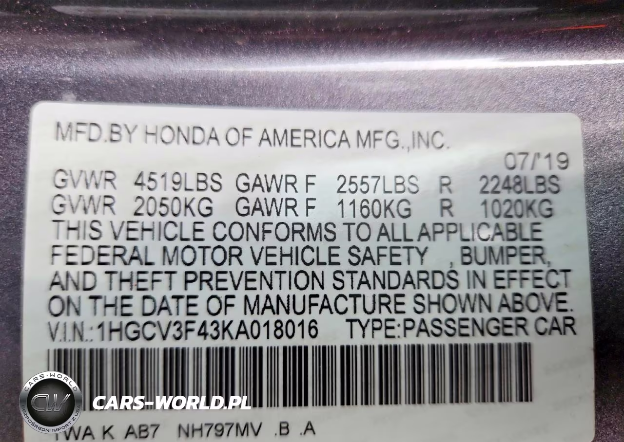 2019 Honda Accord Hybrid Ex VIN:1HGCV3F43KA018016 - 13