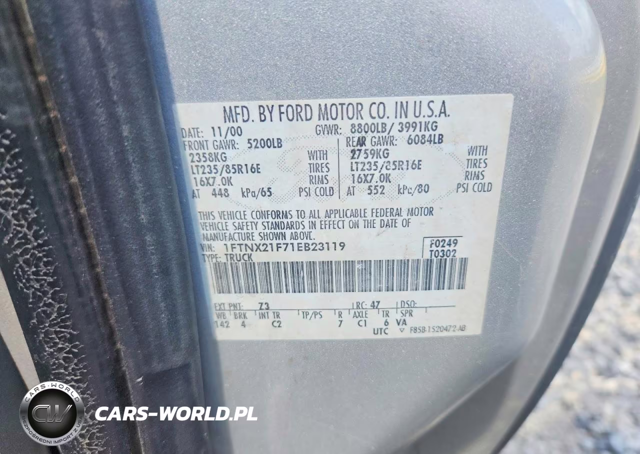 2001 Ford F250 Super Duty VIN:1FTNX21F71EB23119 - 12