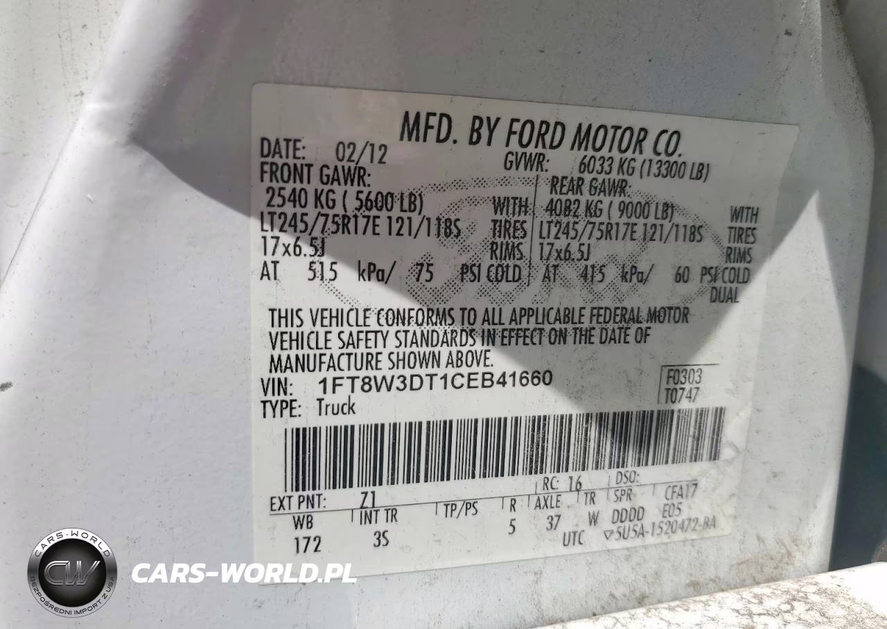 2012 Ford F350 Super Duty VIN:1FT8W3DT1CEB41660 - 14
