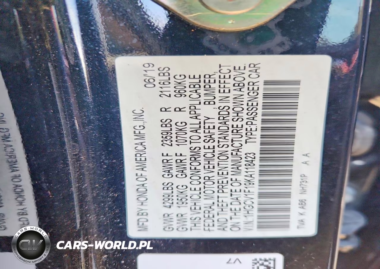 2019 Honda Accord Lx VIN:1HGCV1F19KA118423 - 12
