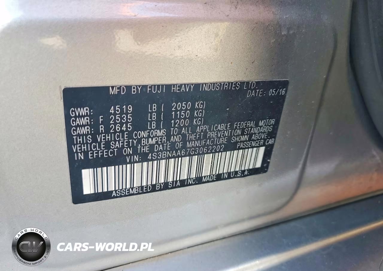 2016 Subaru Legacy 2.5I VIN:4S3BNAA67G3062202 - 12