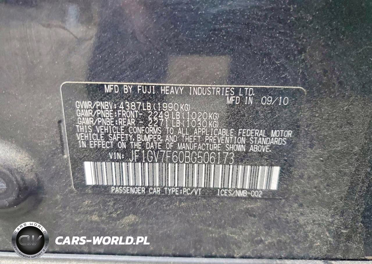2011 Subaru Impreza Wrx VIN:JF1GV7F60BG506173 - 12