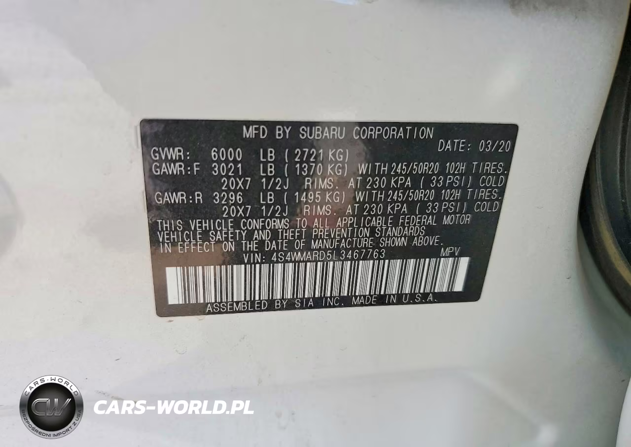 2020 Subaru Ascent Touring VIN:4S4WMARD5L3467763 - 14