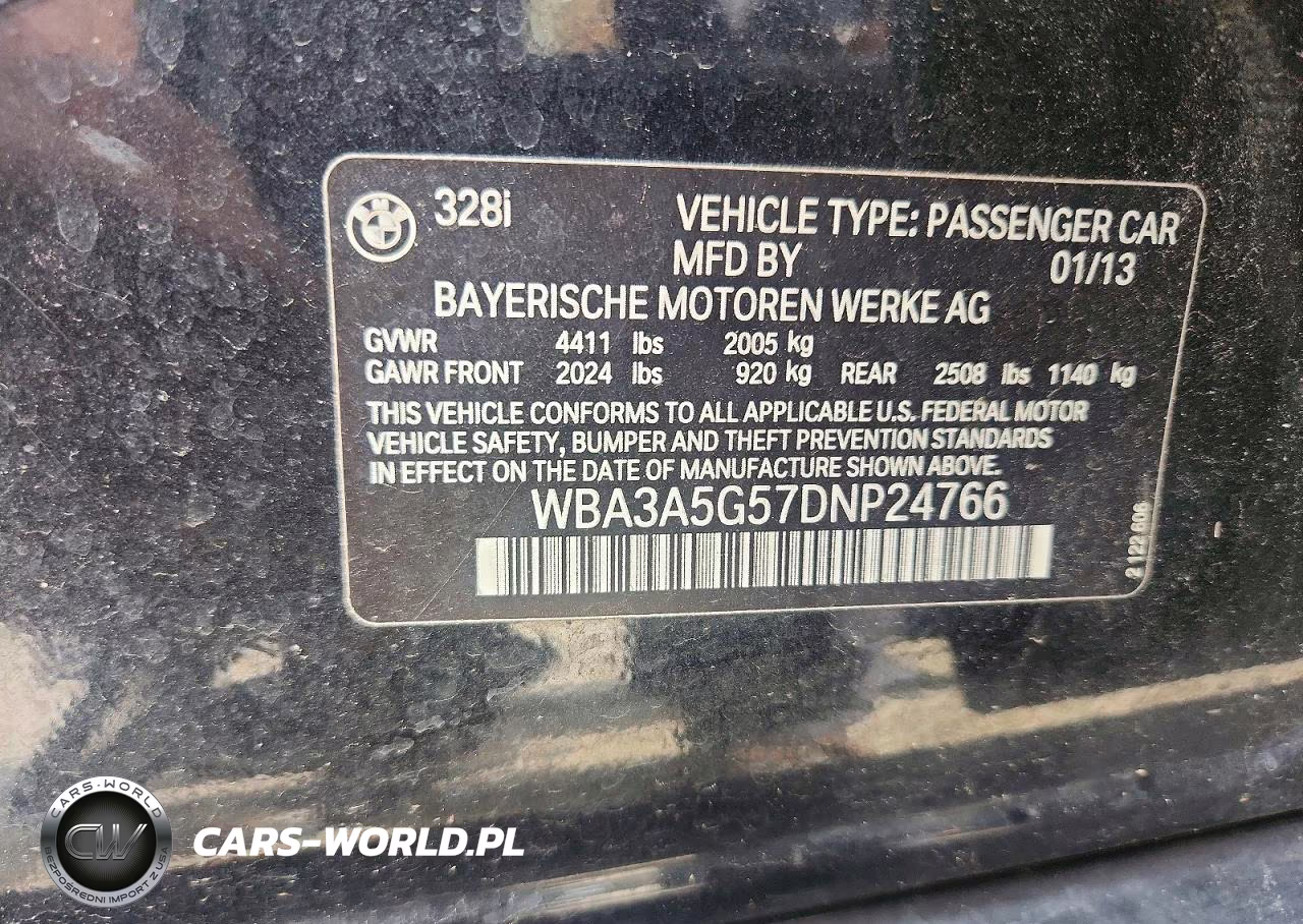 2013 BMW 328 I VIN:WBA3A5G57DNP24766 - 12