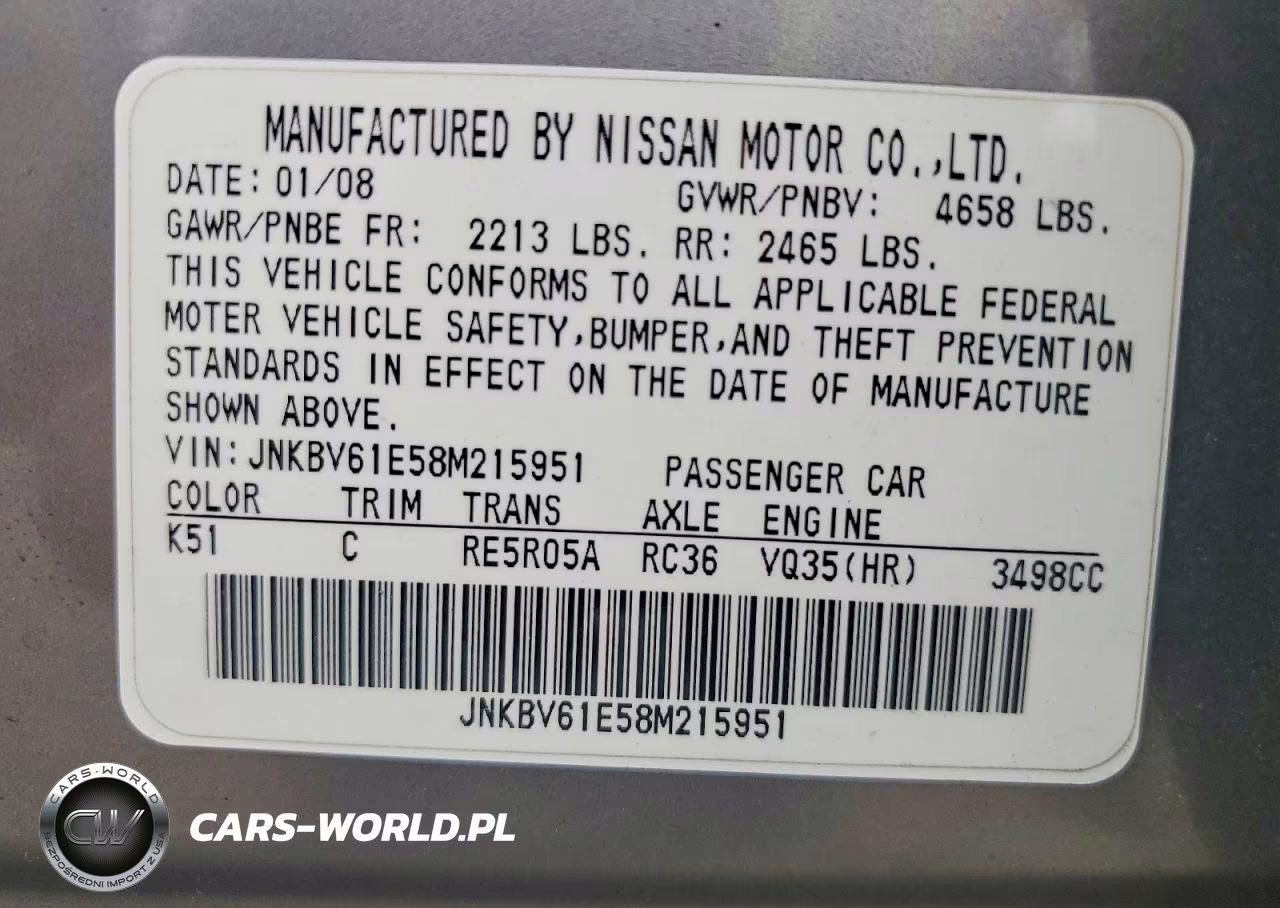 2008 Infiniti G35 Base VIN:JNKBV61E58M215951 - 12