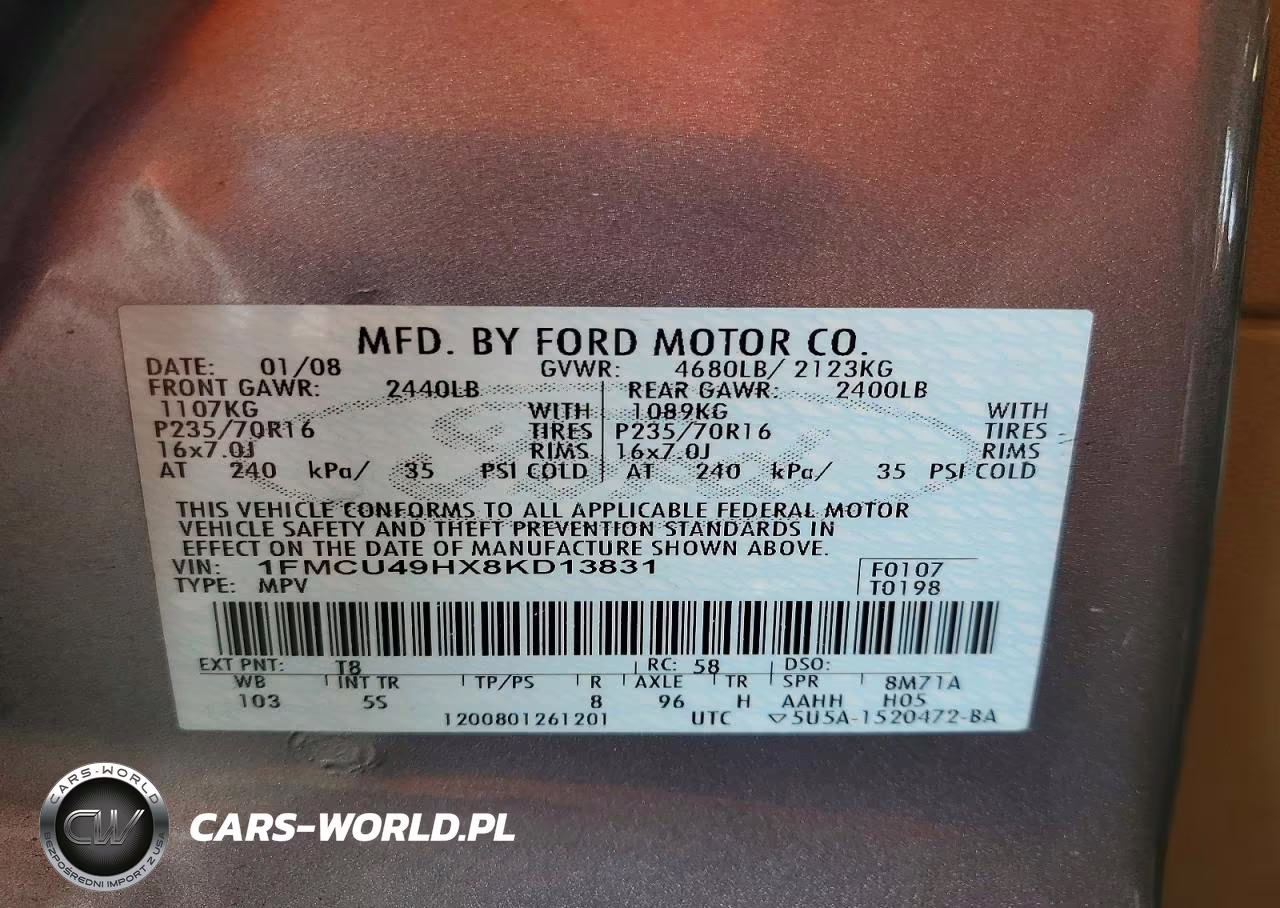 2008 Ford Escape Hev VIN:1FMCU49HX8KD13831 - 13