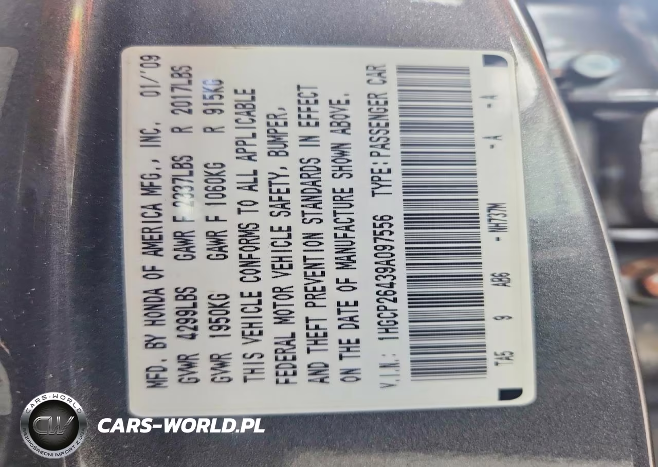 2009 Honda Accord 2.4 Lx-P VIN:1HGCP26439A097556 - 13