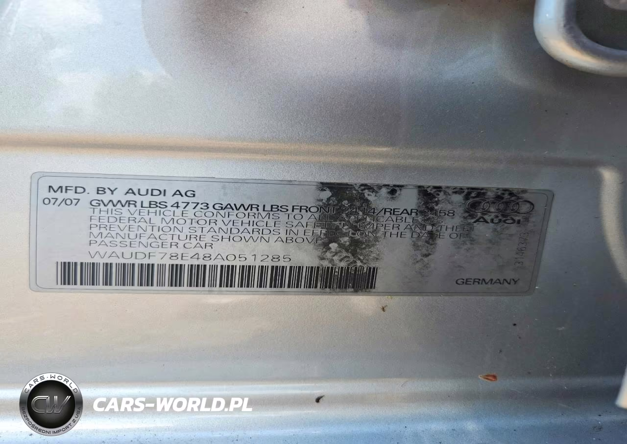 2008 Audi A4 2.0T Quattro VIN:WAUDF78E48A051285 - 12