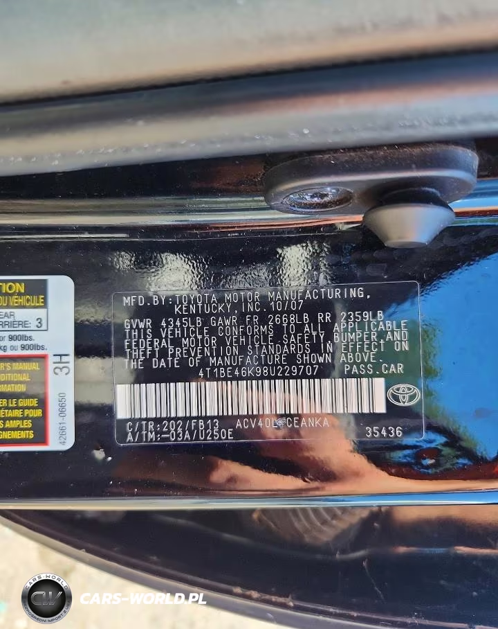 2008 Toyota Camry Base VIN:4T1BE46K98U229707 - 12