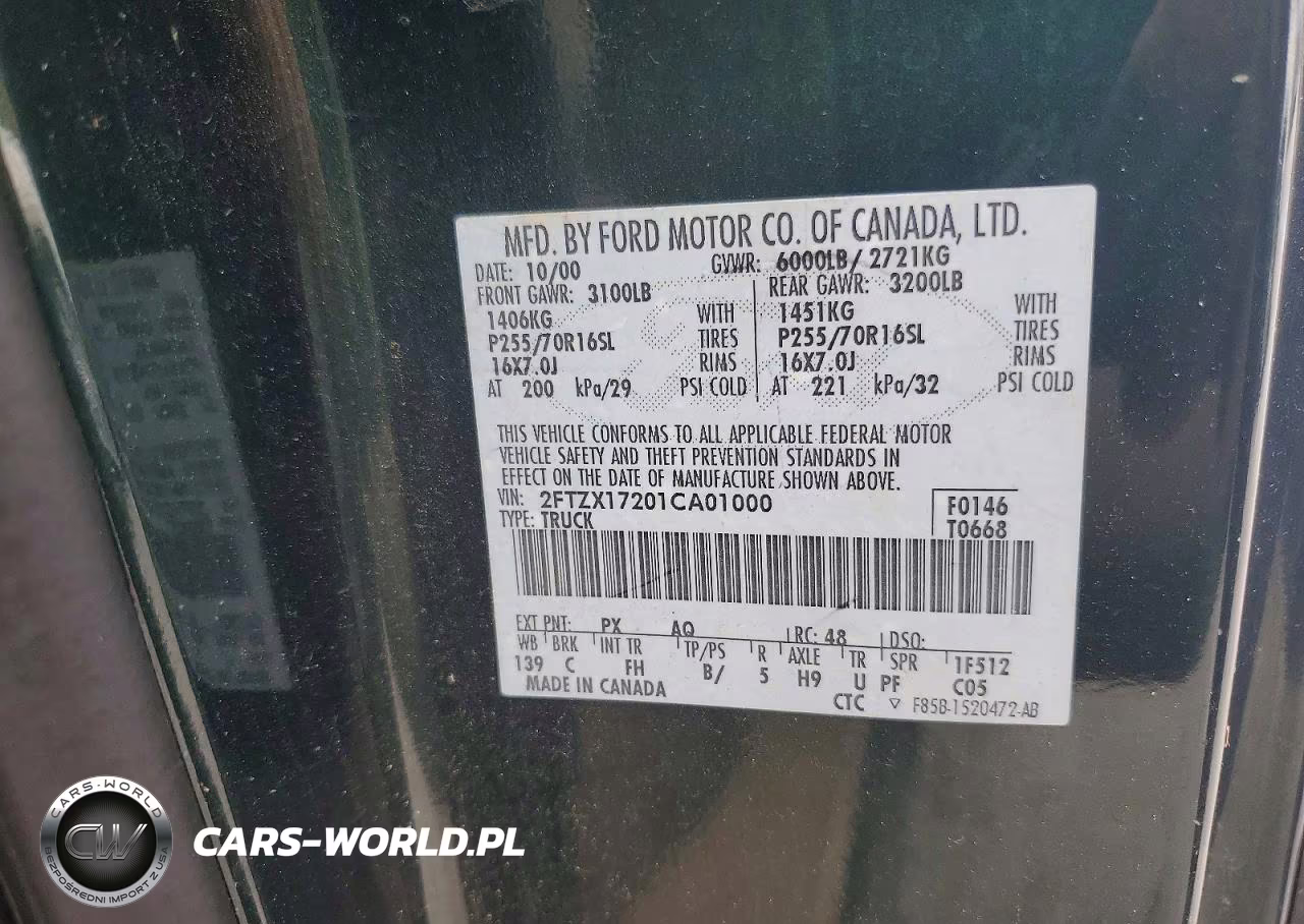 2001 Ford F150 VIN:2FTZX17201CA01000 - 12