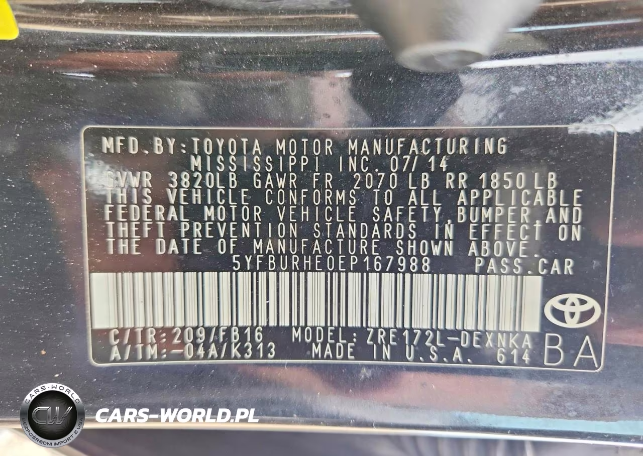 2014 Toyota Corolla Le Plus VIN:5YFBURHE0EP167988 - 12
