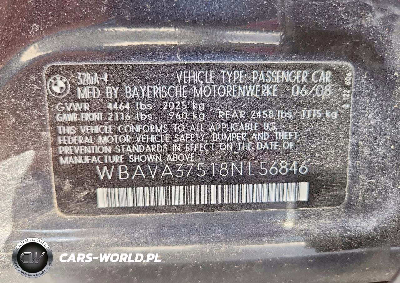 2008 BMW 328 I VIN:WBAVA37518NL56846 - 12