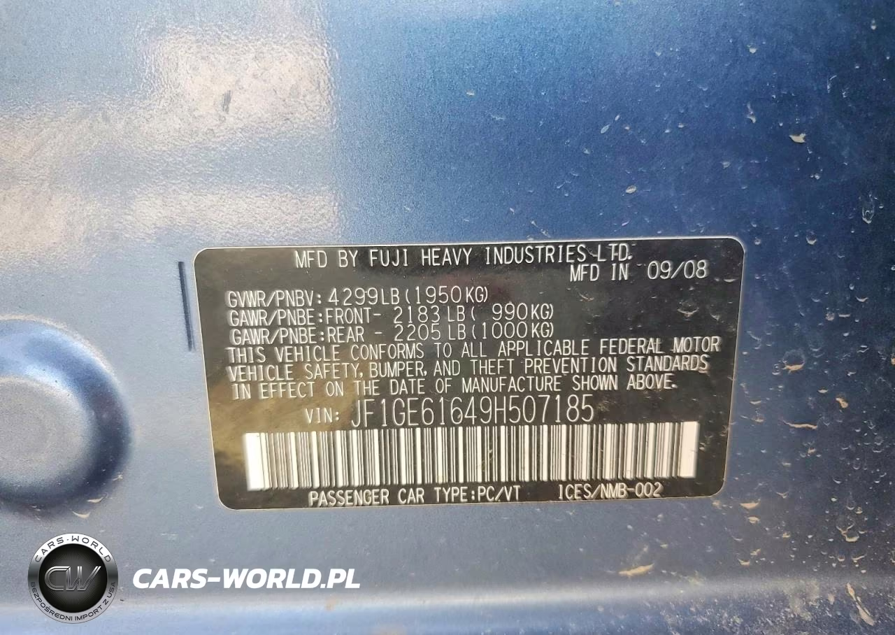 2009 Subaru Impreza 2.5I VIN:JF1GE61649H507185 - 13