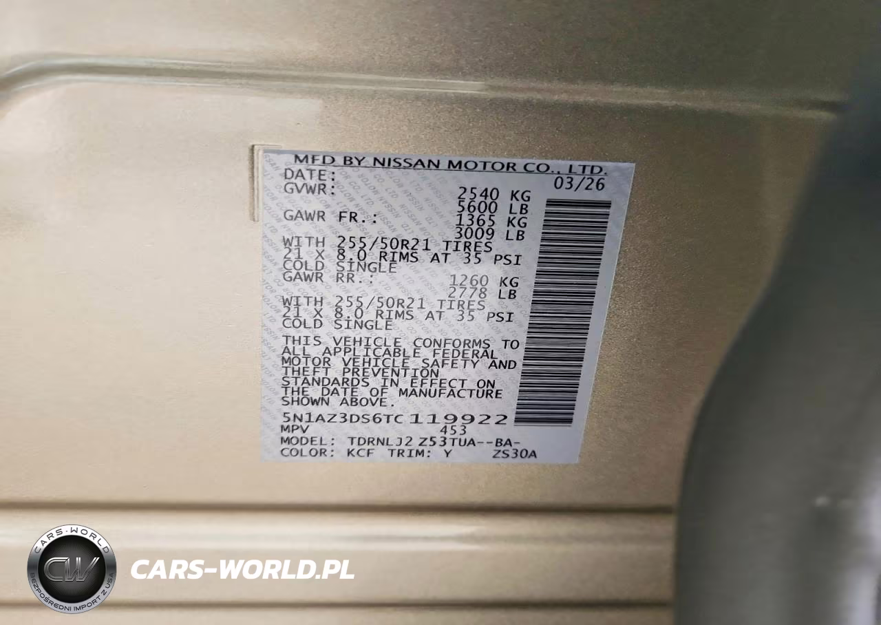 2026 Nissan Murano Platinum VIN:5N1AZ3DS6TC119922 - 14