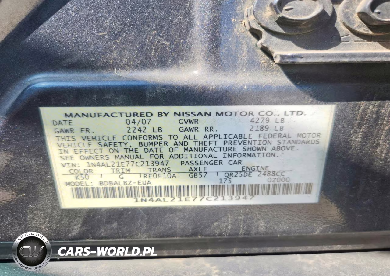 2007 Nissan Altima 2.5 VIN:1N4AL21E77C213947 - 12