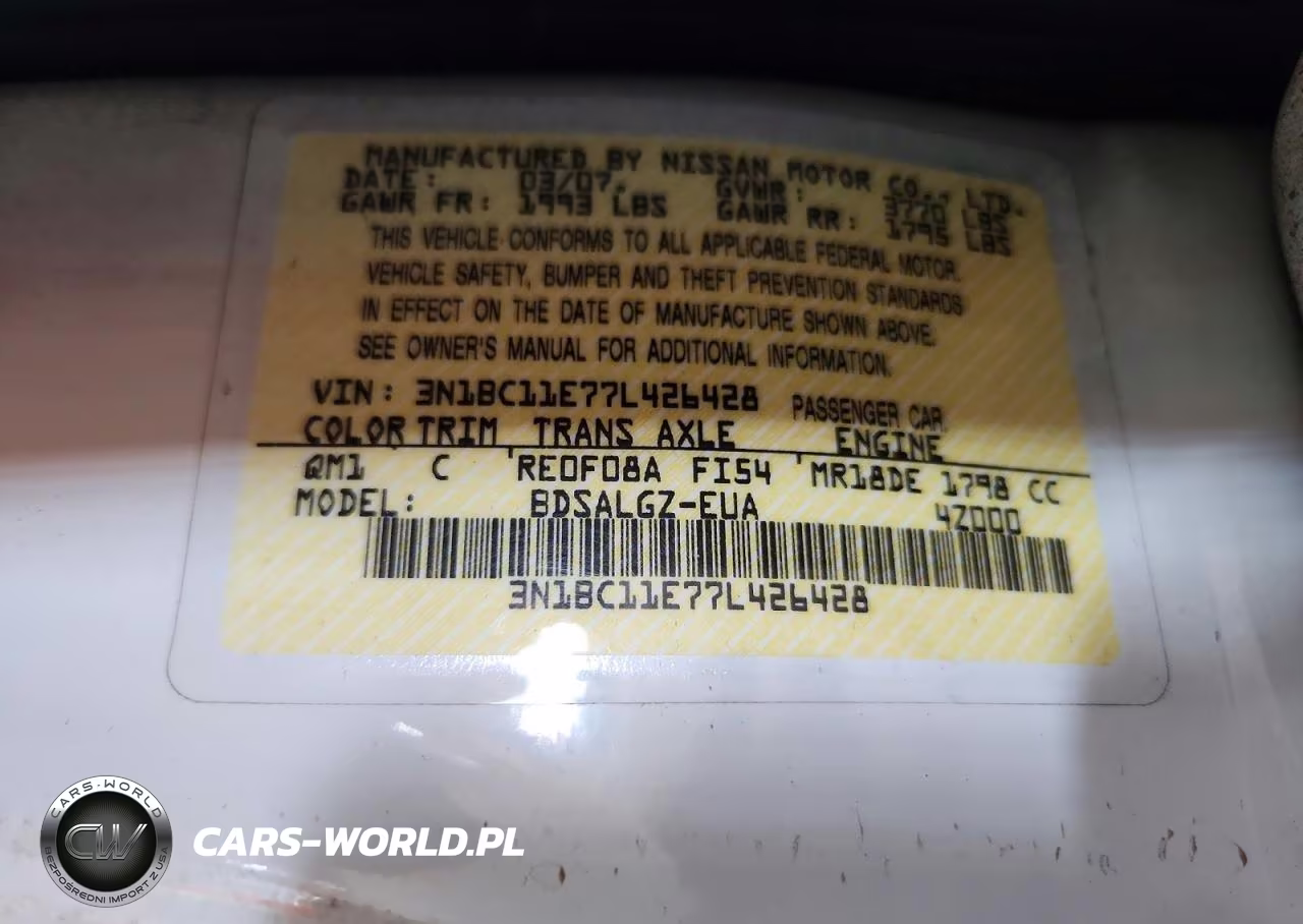 2007 Nissan Versa 1.8 S VIN:3N1BC11E77L426428 - 12