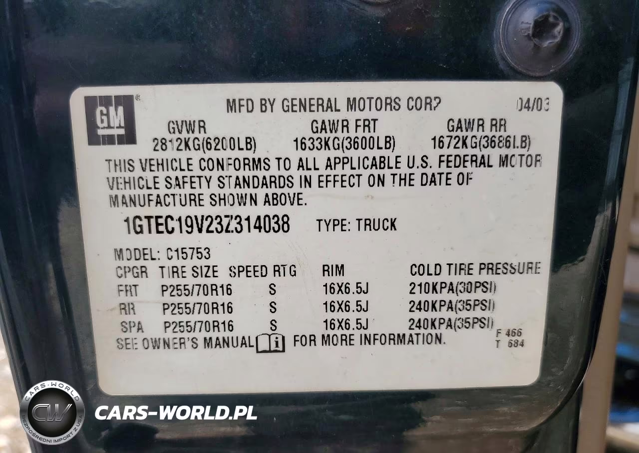 2003 GMC New Sierra C1500 VIN:1GTEC19V23Z314038 - 12