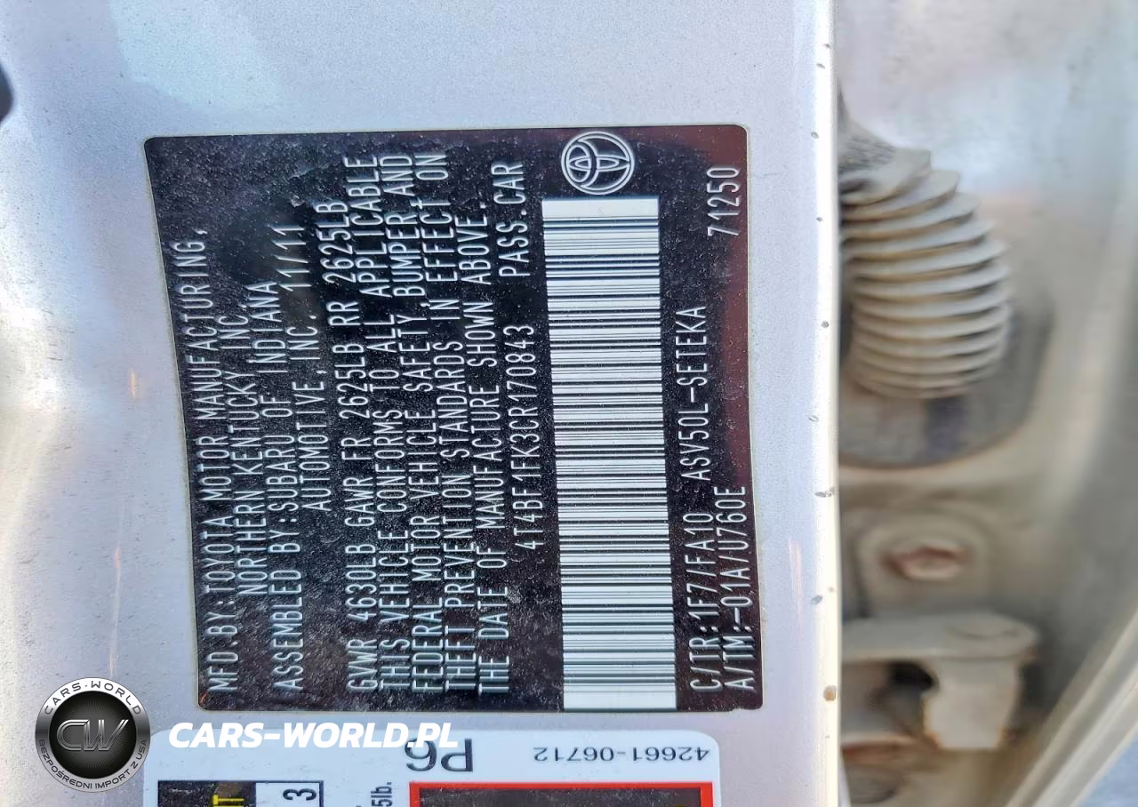 2012 Toyota Camry L VIN:4T4BF1FK3CR170843 - 12