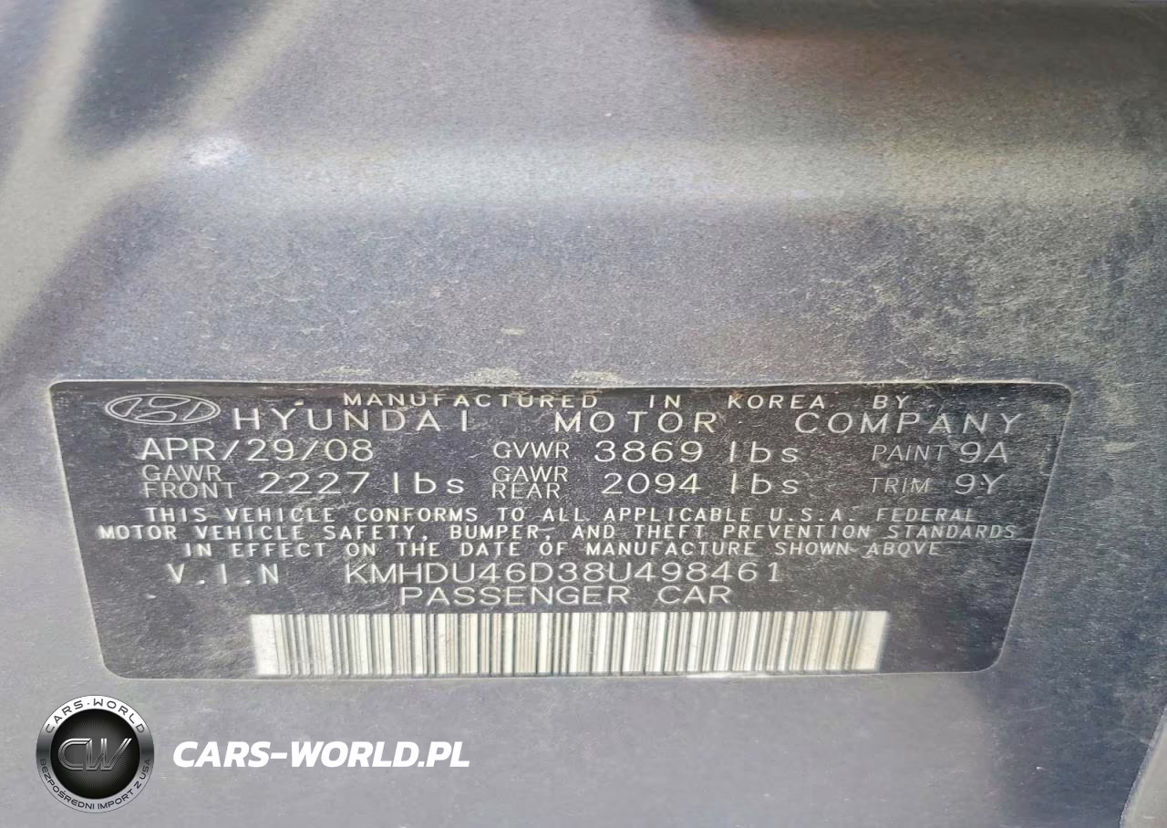 2008 Hyundai Elantra Gls VIN:KMHDU46D38U498461 - 12