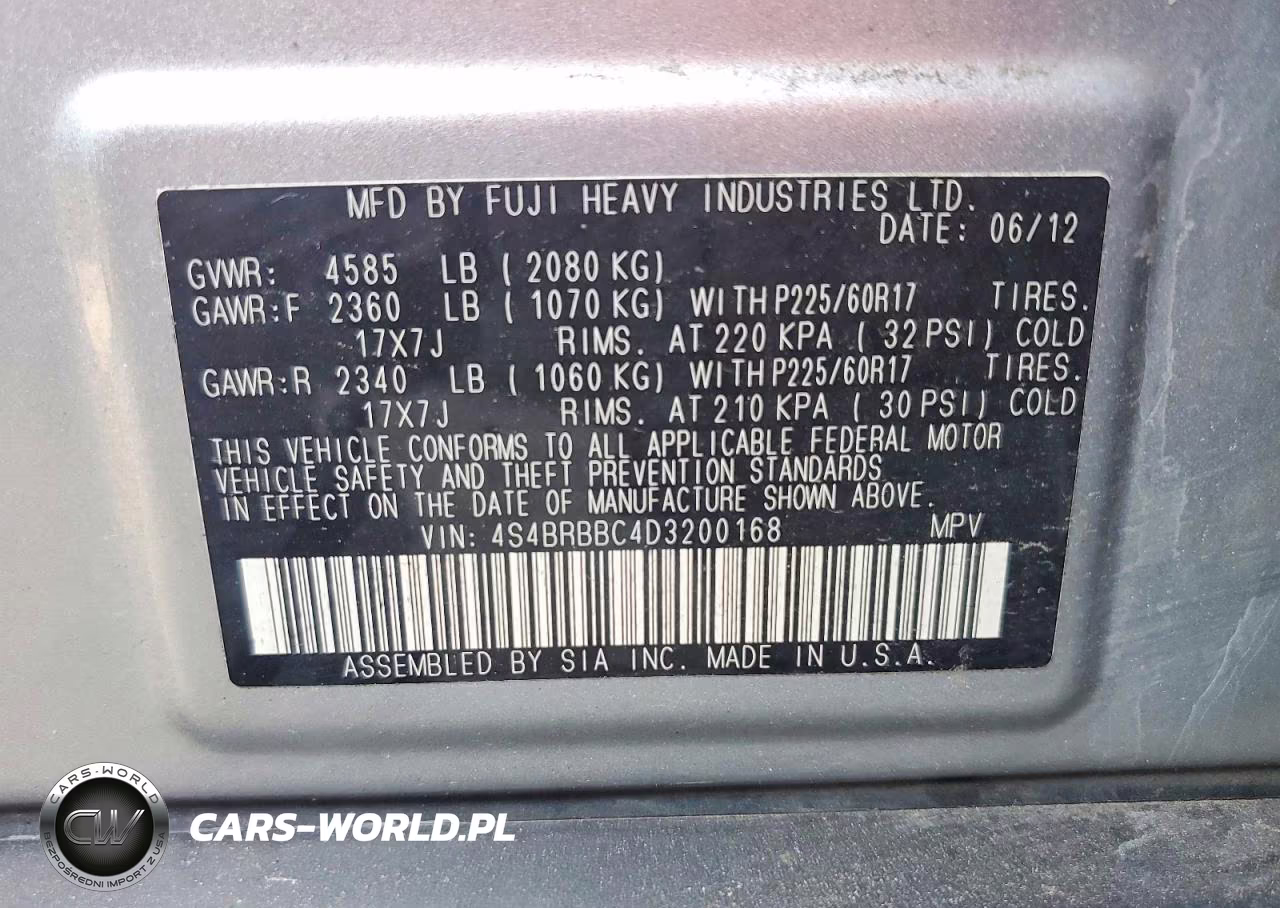 2013 Subaru Outback 2.5I Premium VIN:4S4BRBBC4D3200168 - 13