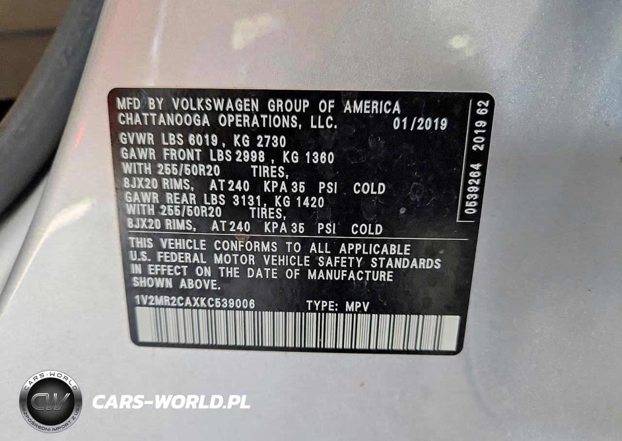 2019 Volkswagen Atlas Sel VIN:1V2MR2CAXKC539006 - 13