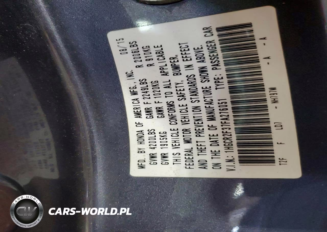 2015 Honda Accord Lx VIN:1HGCR2F37FA276051 - 12