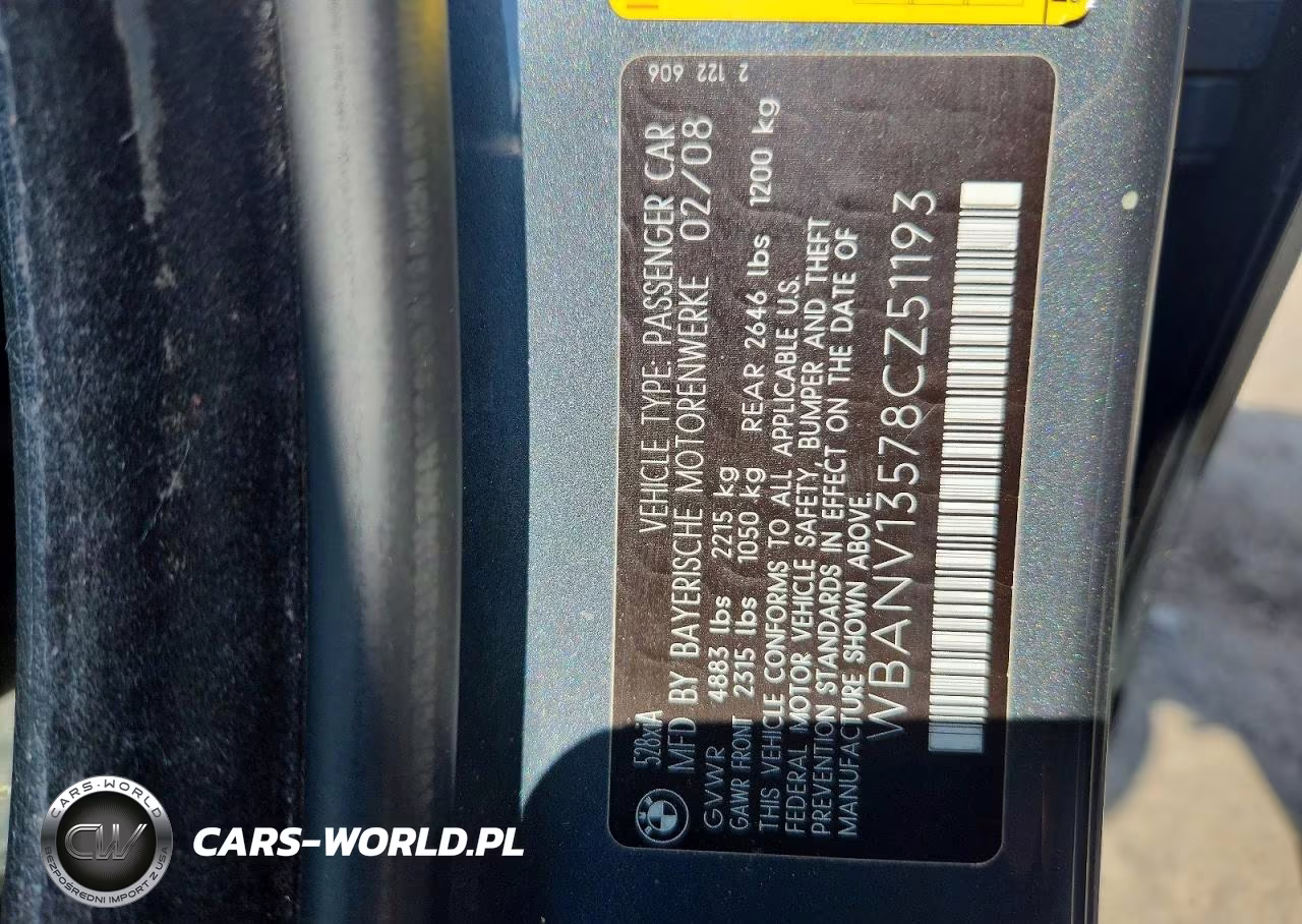2008 BMW 528 Xi VIN:WBANV13578CZ51193 - 13