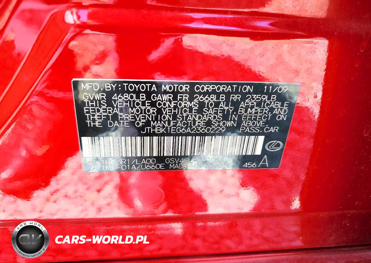 2010 Lexus Es 350 VIN:JTHBK1EG6A2360229 - 12