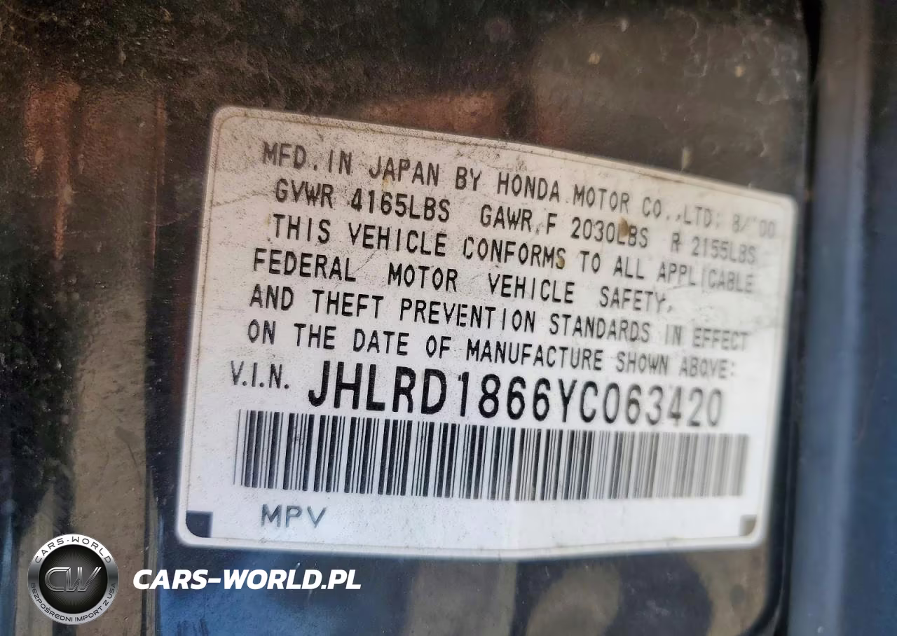 2000 Honda Cr-V Ex VIN:JHLRD1866YC063420 - 12